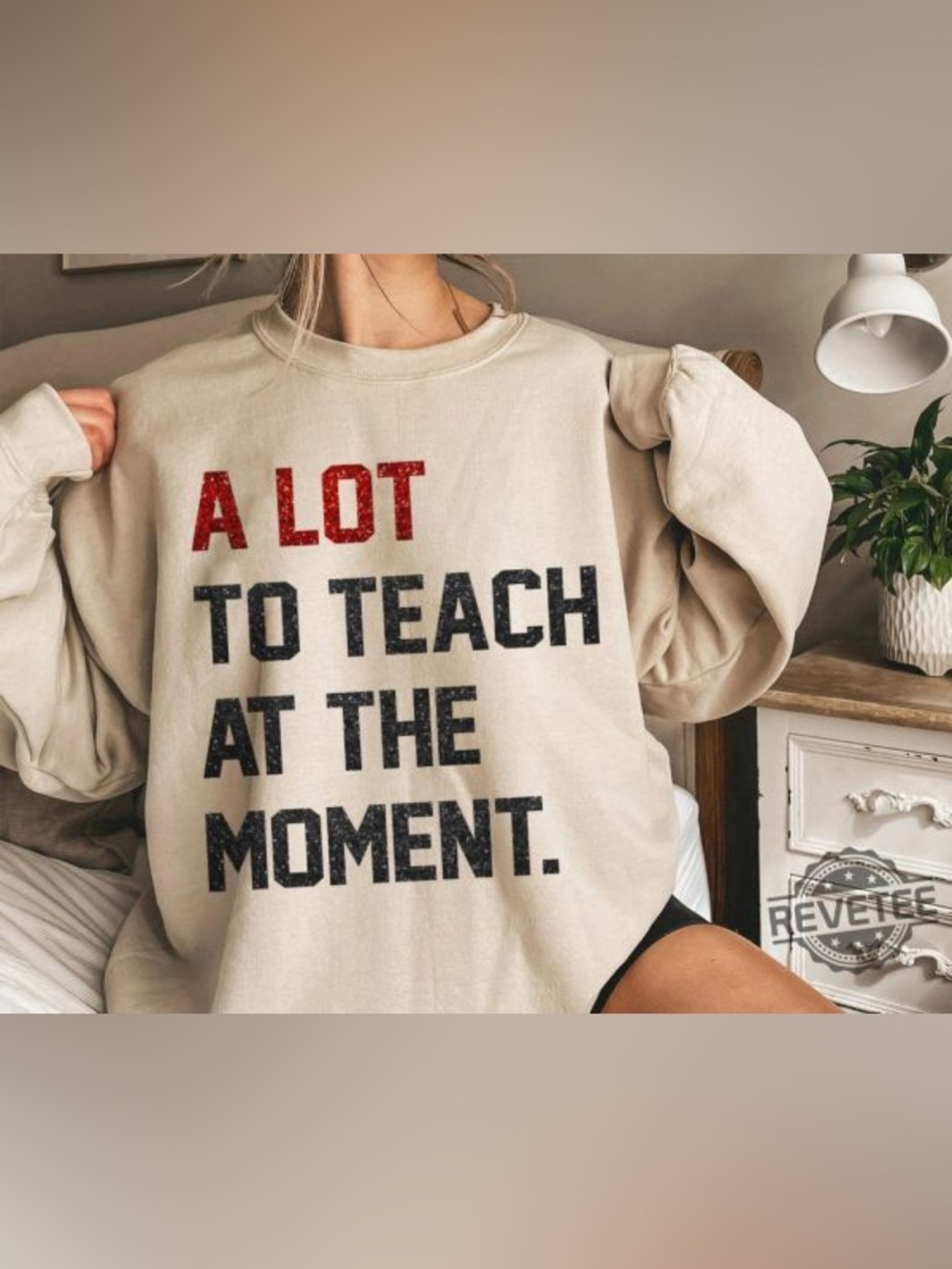 Gray Teacher  Crewneck Sweatshirt with Red Accent